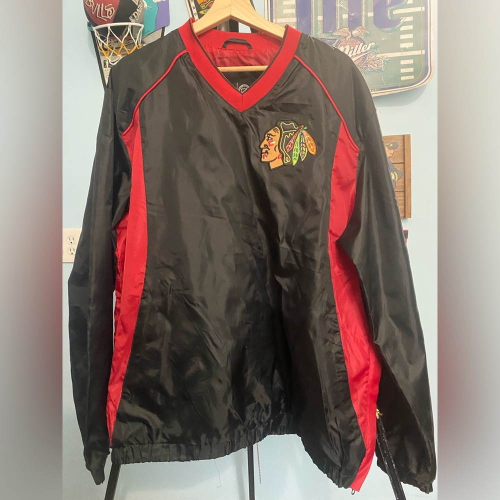 VTG Chicago Blackhawks Mens Large Embroidered Pullover Windbreaker Jacket B1103